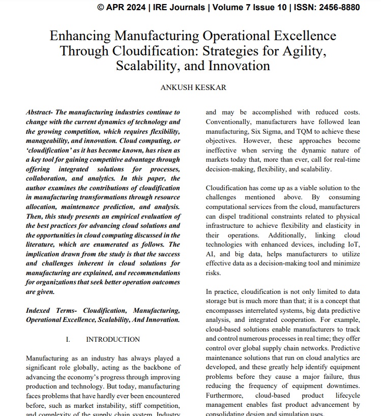 Article: Enhancing Manufacturing Operational Excellence Through Cloudification: Strategies for Agility, Scalability, and Innovation